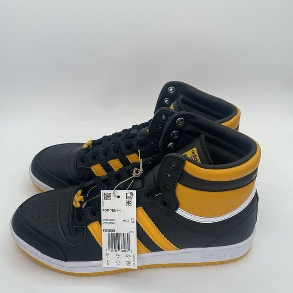Adidas Top Ten Hi Top Mens Basketball Shoes Black Gold FZ5888 NEW - Picture 5 of 11